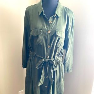 Green Front Tie Shirt Dress by TRF Zara